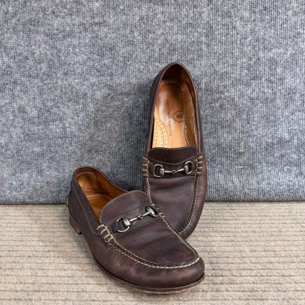 Martin Dingman Mens Brown Leather Bit Loafers Dress Shoes Size 10.5 M